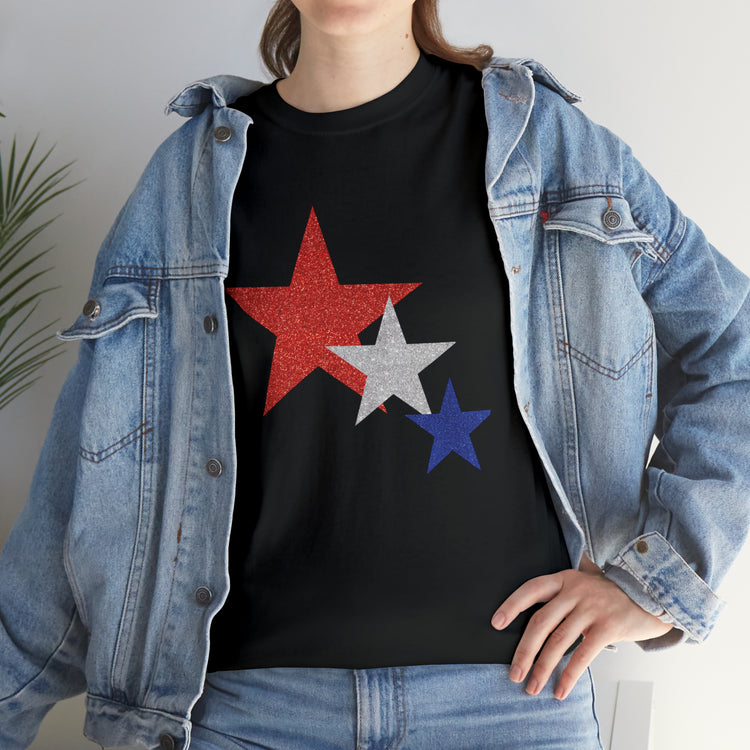 Shirt Funny Three Stars Fourth Of July Fireworks Holiday  Hilarious Patriotic Party T-Shirt Unisex Heavy Cotton Tee