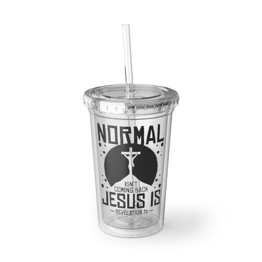 16oz Plastic Cup  Novelty Normal Isn't Coming Back Catholic Devotee Women Men Novelty Blessing Sermon Christianity Humor Saying