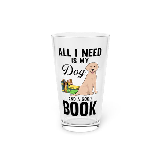 Beer Glass Pint 16oz  Humorous Dog And A Good Book Dog Relaxing Reading Book Novelty Furry Pet Lover