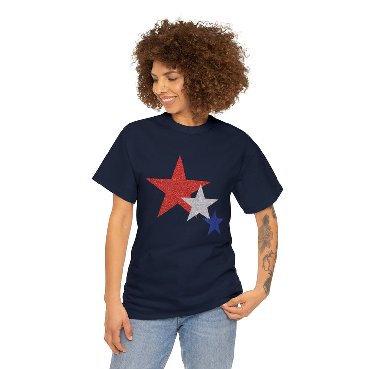 Shirt Funny Three Stars Fourth Of July Fireworks Holiday  Hilarious Patriotic Party T-Shirt Unisex Heavy Cotton Tee