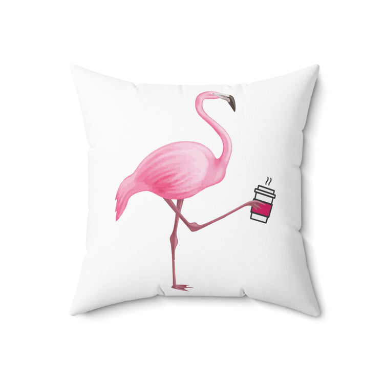 Coffee Flamingo Bird Lover Gift Pink Spun Polyester Square Pillow