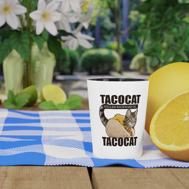 Shot Glass Party Ceramic Tequila  Novelty Cinco DeMayo Kittens Tacos Gift Funny Tacocat Spelled Backwards Hilarious Men Women