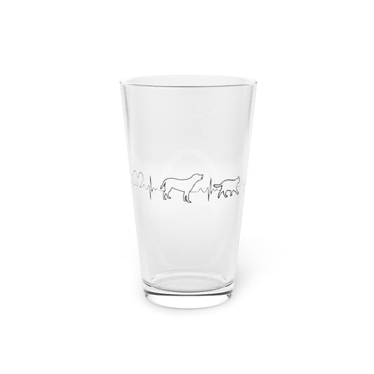 Beer Glass Pint 16oz  Humorous Vet Techs Heartbeat Illustration