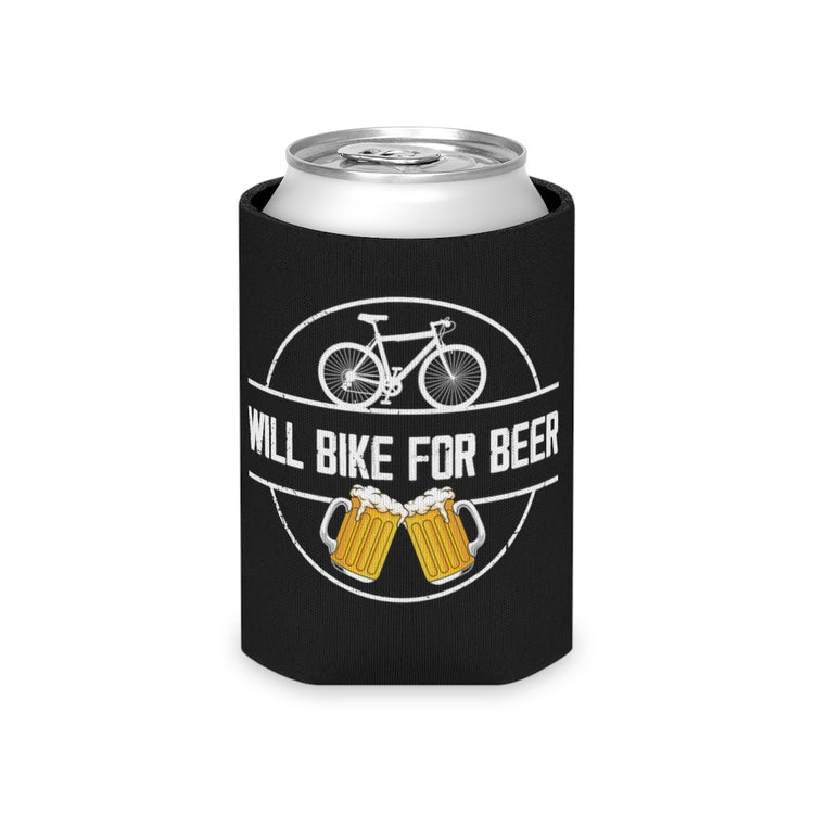 Beer Can Cooler Sleeve  Novelty Will Bike For Beer Fixie Wheels Pedals Enthusiast Hilarious Amusing