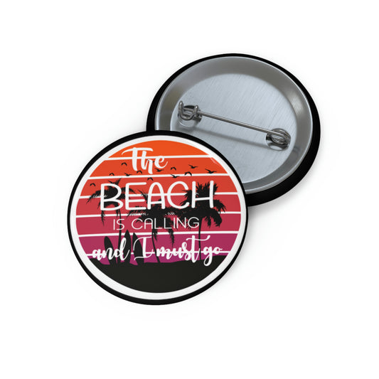 Funny  Pinback Button Pin Badge Seaside Traveling Enthusiast Illustration Vacations Hilarious Sunset ShorelineTravel