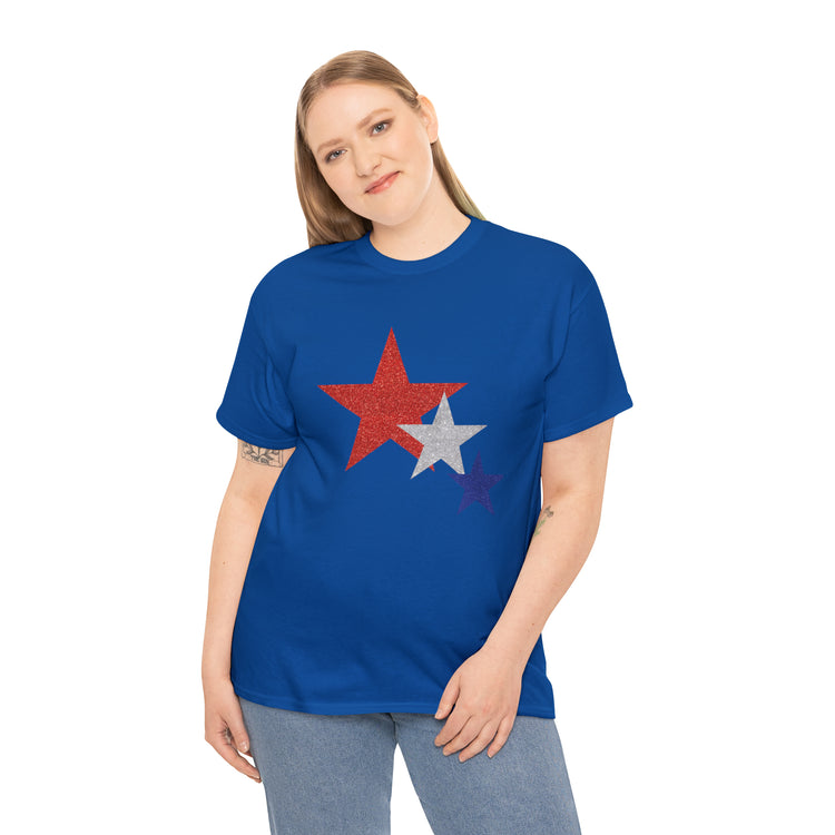 Shirt Funny Three Stars Fourth Of July Fireworks Holiday  Hilarious Patriotic Party T-Shirt Unisex Heavy Cotton Tee