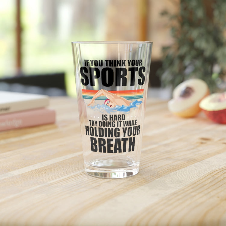 Beer Glass Pint 16oz  Humorous Summertime Swimmers Backstroke Water Sports Lover Hilarious Athlete