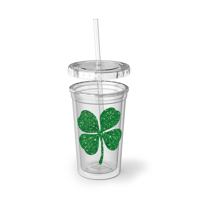 16oz Plastic Cup Motivational Glittery Shamrocks Festivities Inspirational Clovers