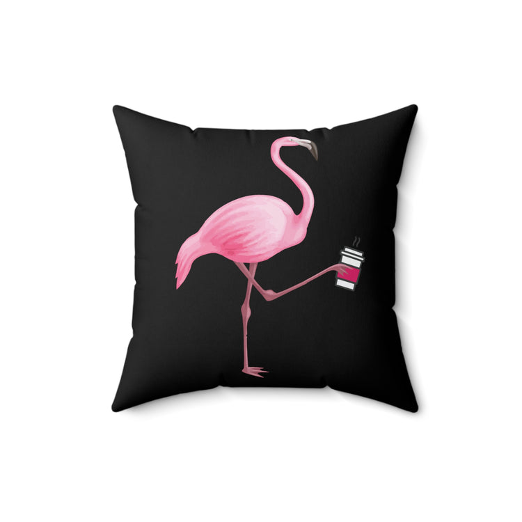 Coffee Flamingo Bird Lover Gift Pink Spun Polyester Square Pillow