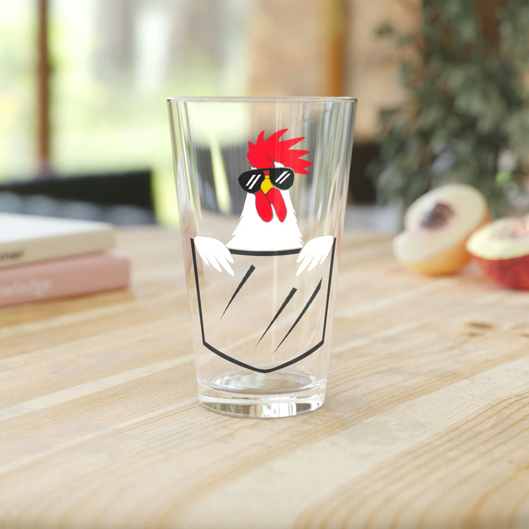 Beer Glass Pint 16oz Humorous Adorable Comical Chicken Pocket Ranch Novelty Farmstead Vineyard Livestock Animals
