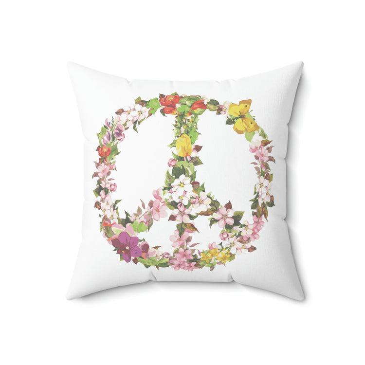 floral peace sign Spun Polyester Square Pillow