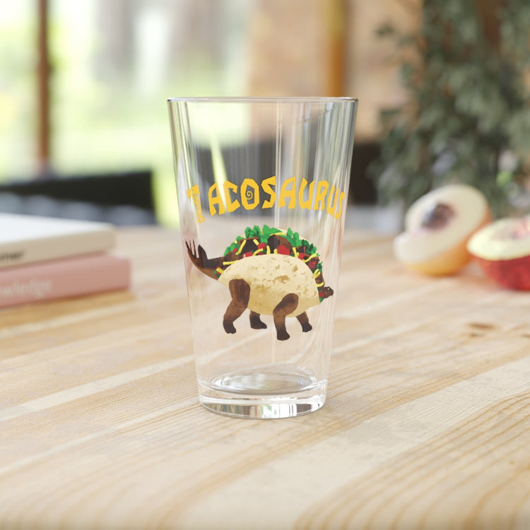Beer Glass Pint 16oz  Cool Tacosaurus Taco Tuesday Fiesta