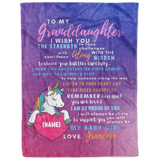 Personalized Granddaughter Unicorn Name Blanket