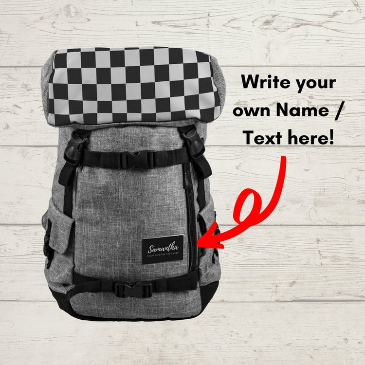 Custom Name Black & White Checkered Penryn Backpack