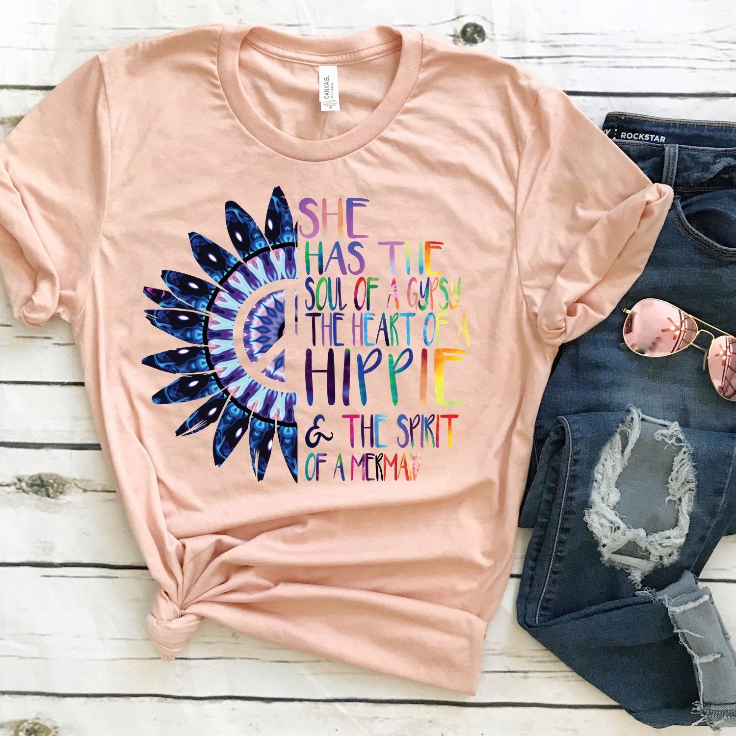 She Has The Soul Of Gypsy and Heart Of Hippie And The Spirit Of A Mermaid Hippy Psychedelic T Shirt - Teegarb
