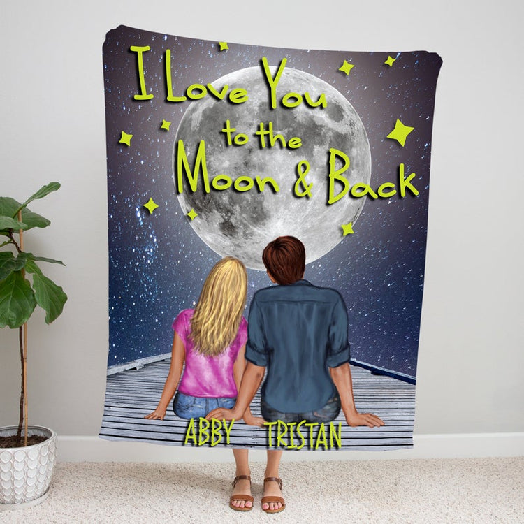 I Love You To The Moon And Back Custom Couple Bestfriend Blanket