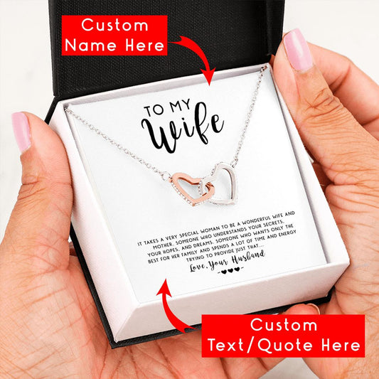 Custom To My Wife Interlocking Heart Necklace Gift