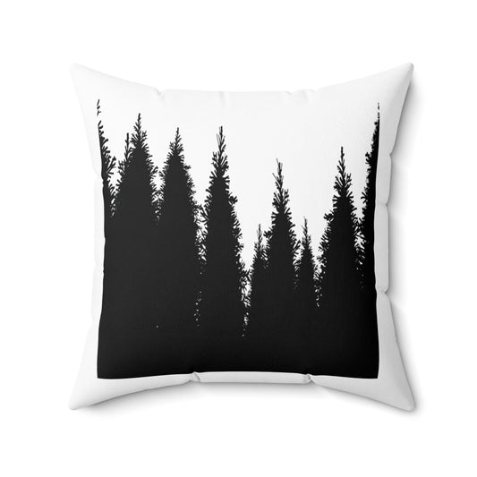 Pine Tree Forest Happy Camper Mountain Camping Hik Spun Polyester Square Pillow