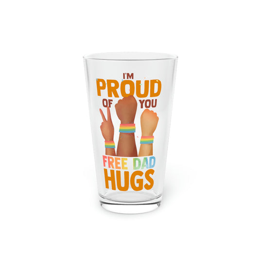 Beer Glass Pint 16oz Funny Multicolor Dad Hugs Prideful Supporting Men Parent  Vintage LGBTQ Admiration Rainbows
