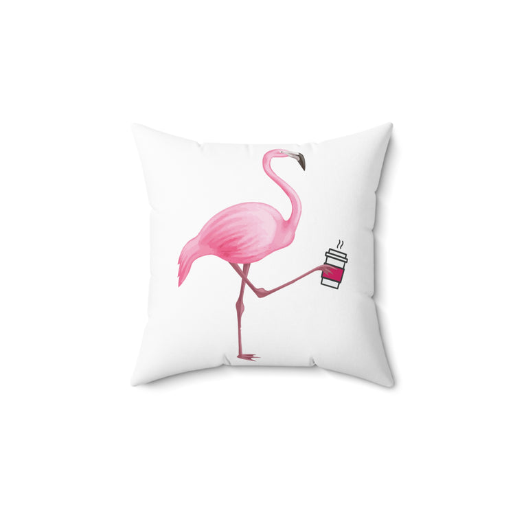 Coffee Flamingo Bird Lover Gift Pink Spun Polyester Square Pillow