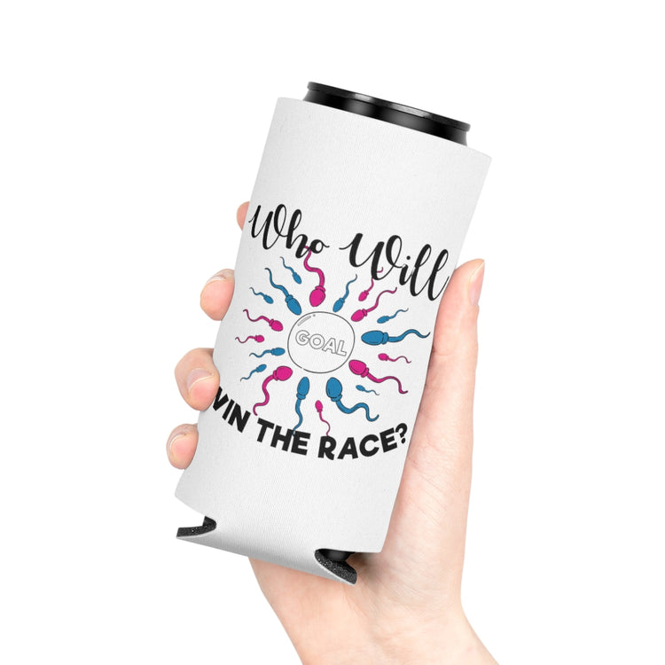 Beer Can Cooler Sleeve   Who Will Win The Race Funny Gender Announcement