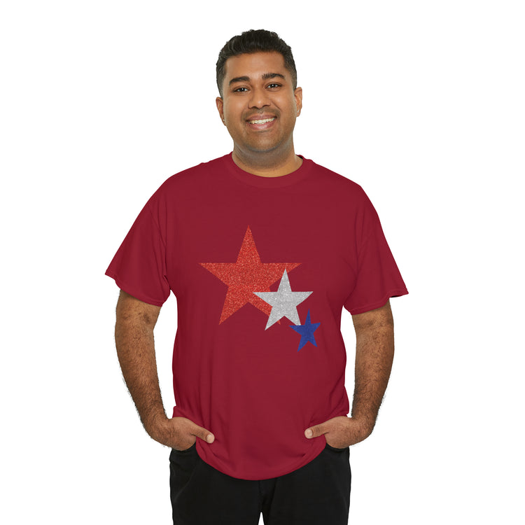 Shirt Funny Three Stars Fourth Of July Fireworks Holiday  Hilarious Patriotic Party T-Shirt Unisex Heavy Cotton Tee