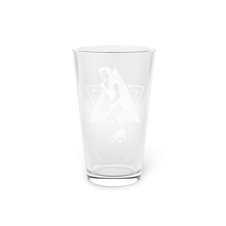 Beer Glass Pint 16oz  Humorous Skateboarder Girl Skater Skating America Enthusiast Novelty American