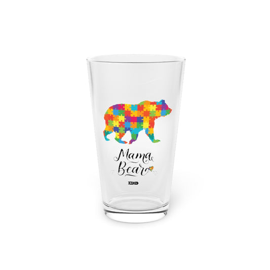 Beer Glass Pint 16oz  Mama Bear Autism Awareness Mental Health Mom