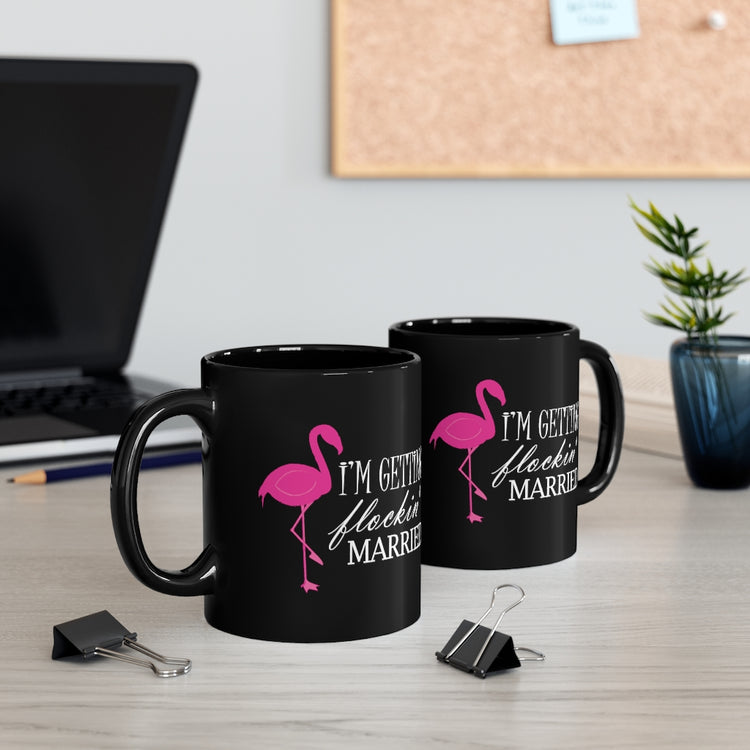 11oz Black Coffee Mug Ceramic Humorous Bridal Entourages Flamingoes Illustration Puns Hilarious Bridesmaids