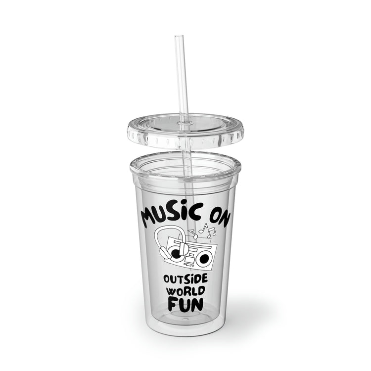 16oz Plastic Cup Humorous Sayings Music On World Off Introvert Sassy  Women Men Sayings Husband Mom Father Wife