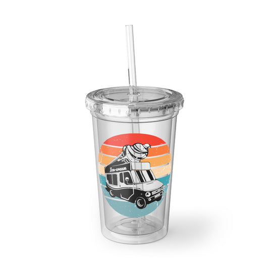 16oz Plastic Cup Hilarious Old-Fashioned Nostalgic Automobiling Sweets Van Humorous Soft-Serve Commercial Truck Enthusiast