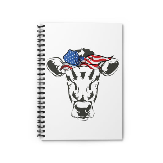Spiral Notebook   Humorous Cow Bandana Sarcastic Illustration Pun Mockeries Hilarious USA Flag