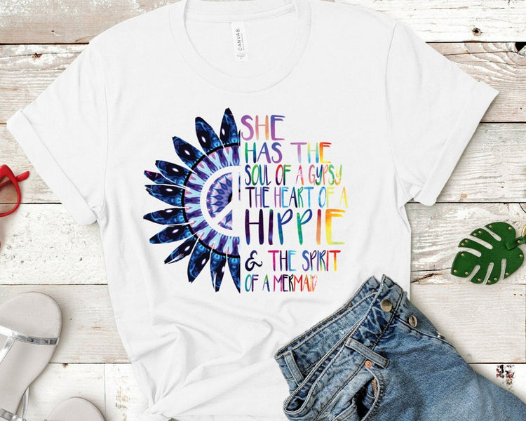 She Has The Soul Of Gypsy and Heart Of Hippie And The Spirit Of A Mermaid Hippy Psychedelic T Shirt - Teegarb