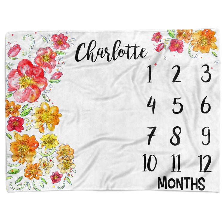 Baby Milestone Infant Blanket - Girl Custom Monthly Milestone Floral Blanket