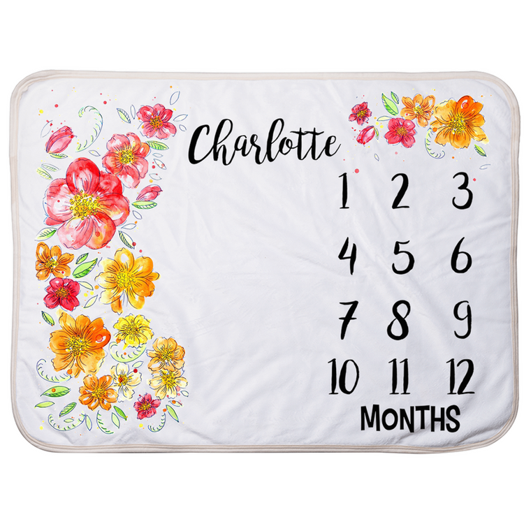 Baby Milestone Infant Blanket - Girl Custom Monthly Milestone Floral Blanket - Teegarb