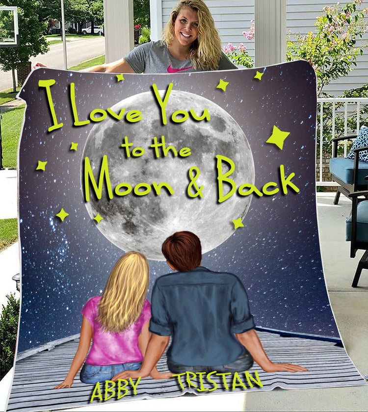 I Love You To The Moon And Back Custom Couple Bestfriend Blanket