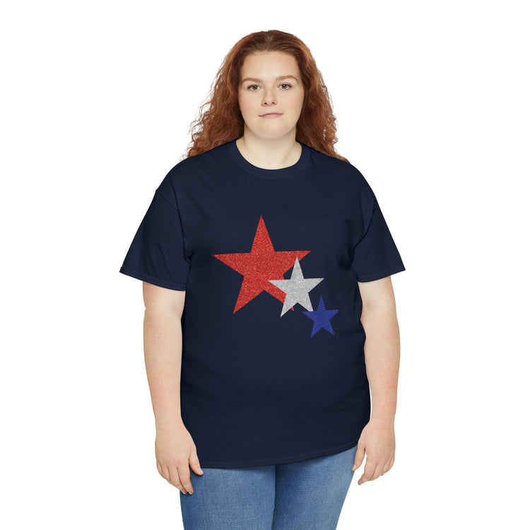 Shirt Funny Three Stars Fourth Of July Fireworks Holiday  Hilarious Patriotic Party T-Shirt Unisex Heavy Cotton Tee