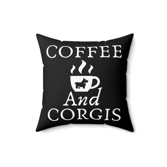 Humorous Coffee Cup And Corgis Enthusiasts Hilarious Caffeinated Doggo Fan Men Women T Shirt Spun Polyester Square Pillow