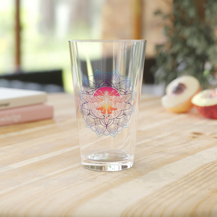Beer Glass Pint 16oz Cool Mystical Dragonfly Mandala