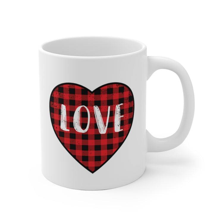 White Ceramic Mug Motivational Checkered Hearts Couples Lovers Illustration Inspirational Plaid