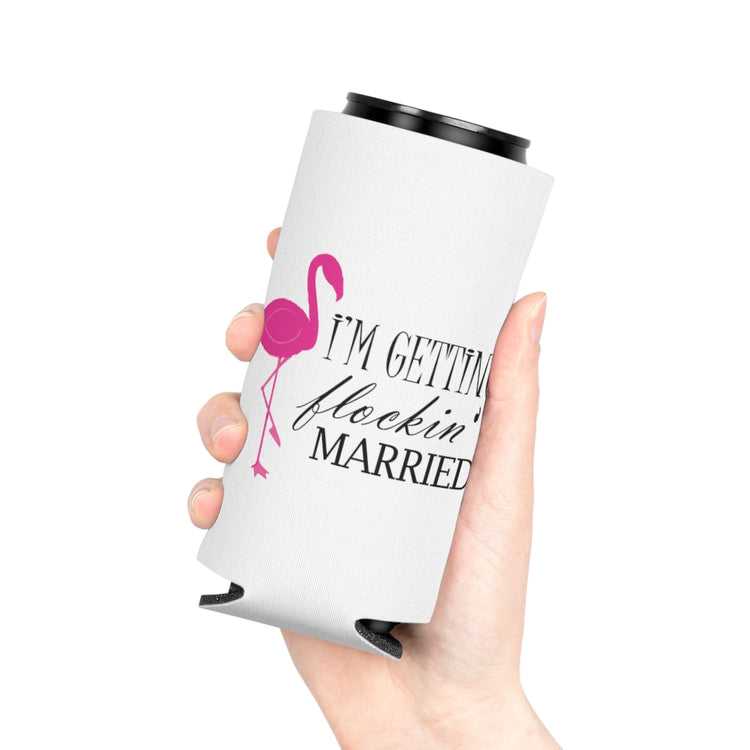 Beer Can Cooler Sleeve Humorous Bridal Entourages Flamingoes Illustration Puns Hilarious Bridesmaids