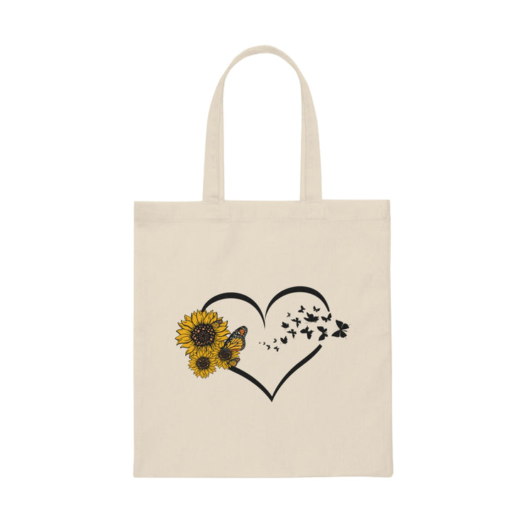 Hilarious Sunflower Heart Butterflies Bohemian Enthusiast Humorous Hippy Flower Environment Biodiversity Canvas Tote Bag