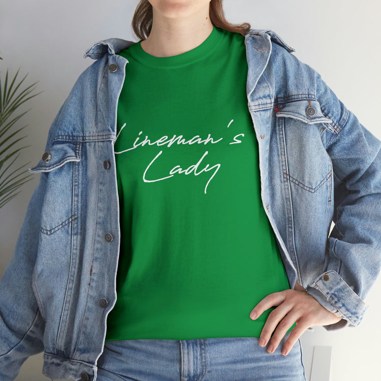 Shirt Funny Lineman's Lady Lineman Fiance  Future Girlfriend Proposal Wedding Travel T-Shirt Unisex Heavy Cotton Tee