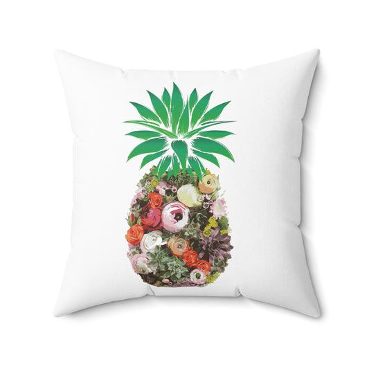 Floral Pineapple Aloha Summer Vegan Spun Polyester Square Pillow