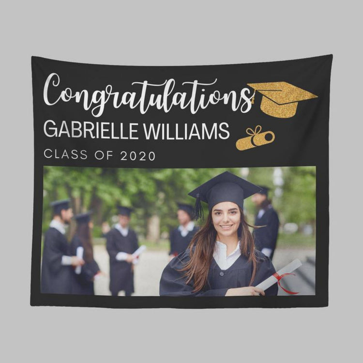 Personalized Graduation Photo Tapestry Backdrop