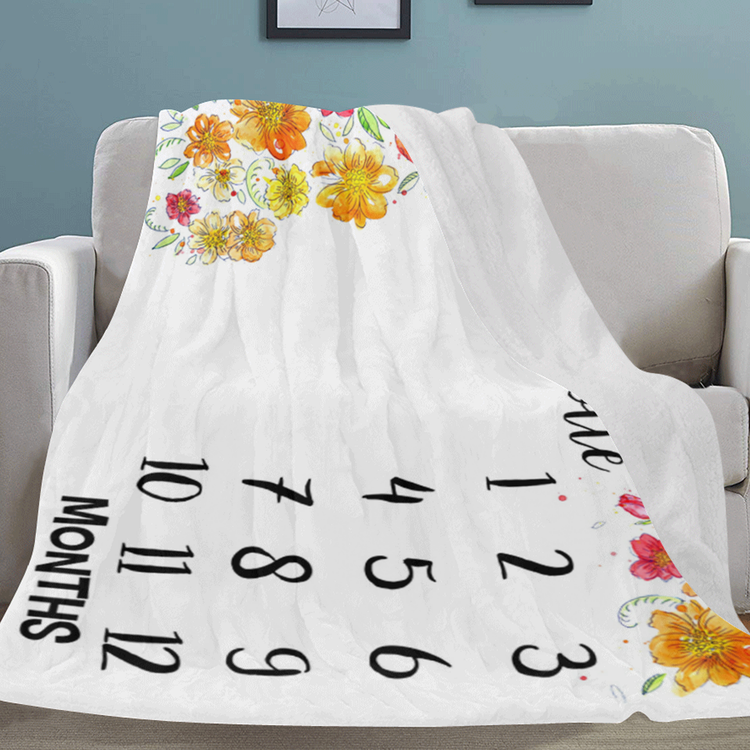 Baby Milestone Infant Blanket - Girl Custom Monthly Milestone Floral Blanket - Teegarb