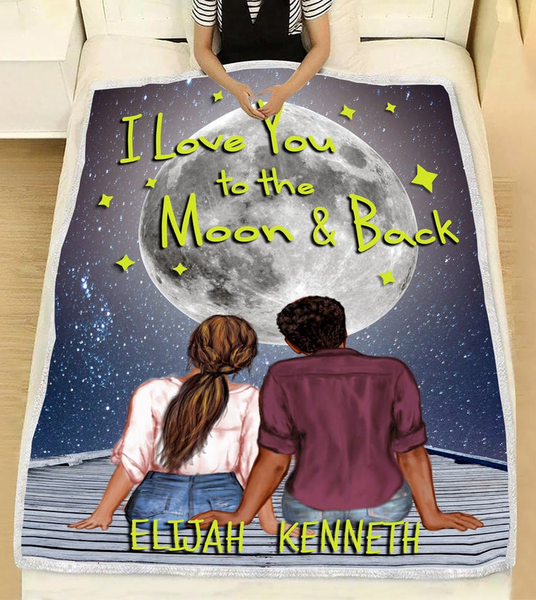 I Love You To The Moon And Back Custom Couple Bestfriend Blanket