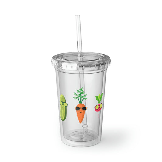 16oz Plastic Cup Humorous Carrots Plants Beets Leeks Sunglasses Shades Novelty
