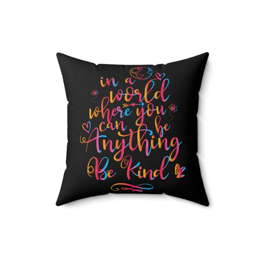 In A World Where You Can Be Anything Be Kind Spun Polyester Square Pillow