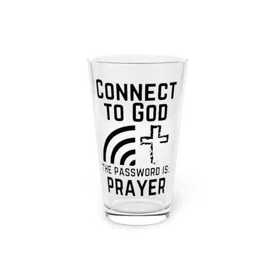 Beer Glass Pint 16oz  Humorous Wifi Prayer Religious Holy Writ God Book Worship Hilarious Internet